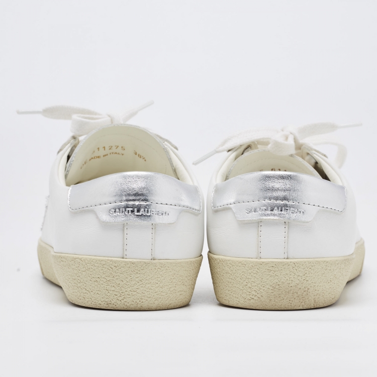 Pre Owned Saint Laurent White Leather Court Classic SL/06 Sneakers Size 38.5