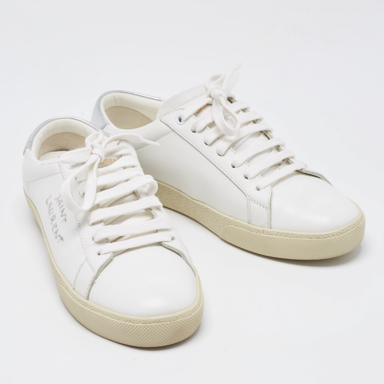 Pre Owned Saint Laurent White Leather Court Classic SL/06 Sneakers Size 38.5