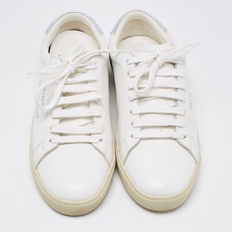 Pre Owned Saint Laurent White Leather Court Classic SL/06 Sneakers Size 38.5
