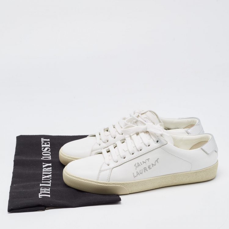 Pre Owned Saint Laurent White Leather Court Classic SL/06 Sneakers Size 38.5