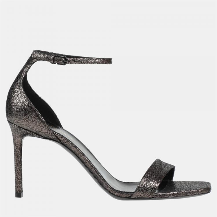 Pre Owned Saint Laurent Metallic Suede Sandals 36.5