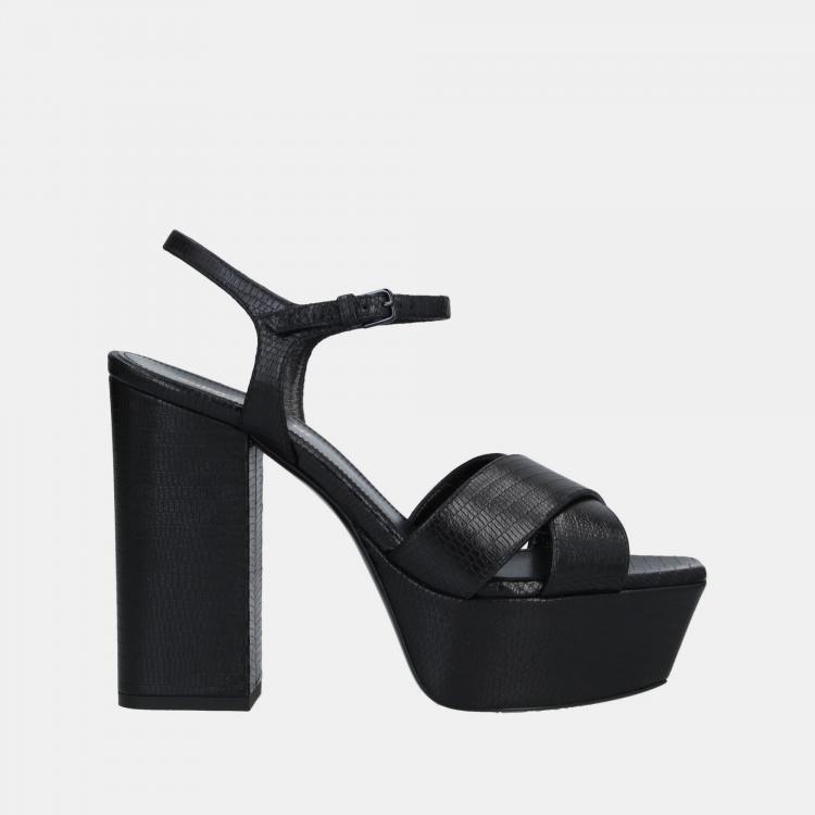 Pre Owned Saint Laurent Leather Block Heel Ankle Strap Sandals 41