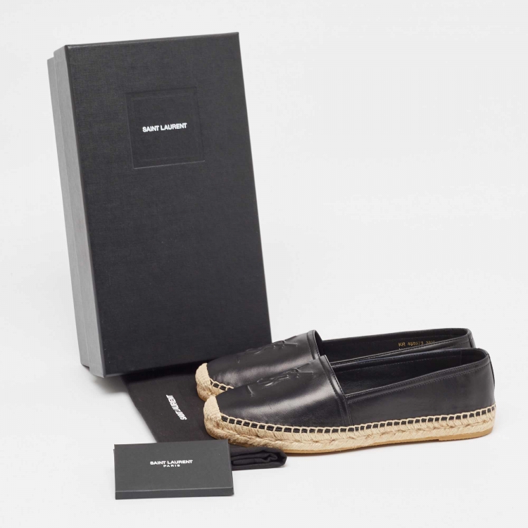 Pre Owned Saint Laurent Black Leather Cassandra Espadrilles Size 38.5