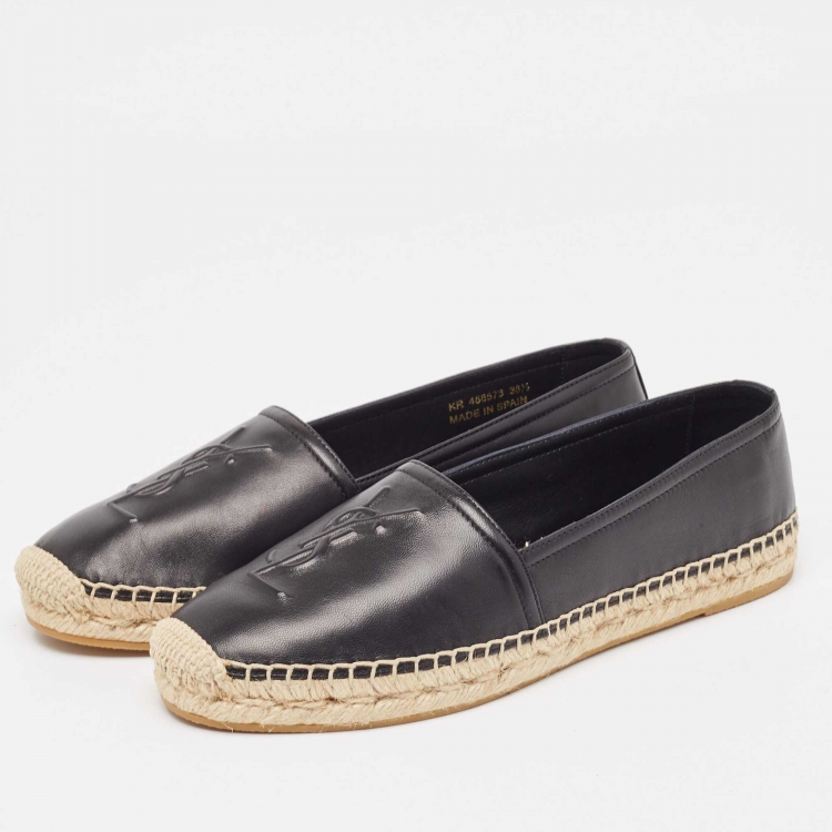 Pre Owned Saint Laurent Black Leather Cassandra Espadrilles Size 38.5