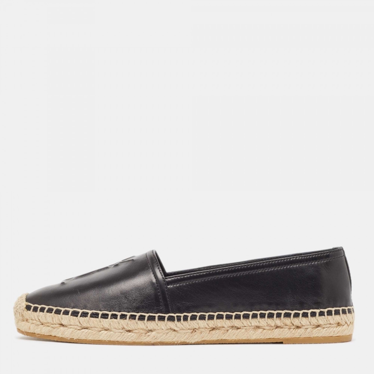 Pre Owned Saint Laurent Black Leather Cassandra Espadrilles Size 38.5