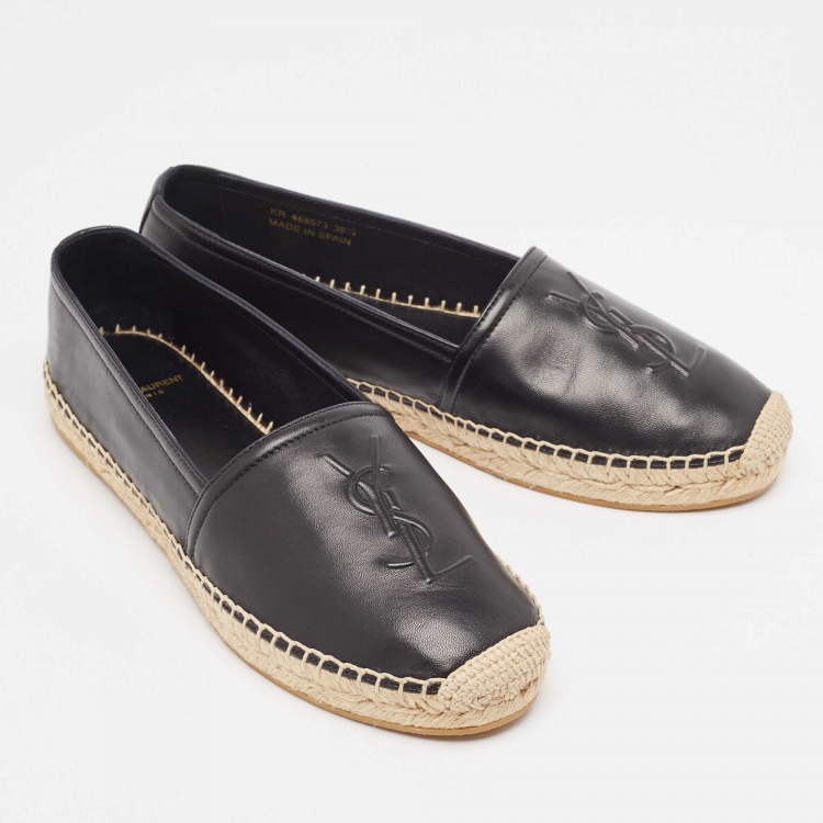 Pre Owned Saint Laurent Black Leather Cassandra Espadrilles Size 38.5