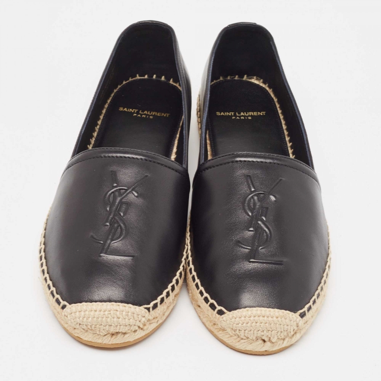 Pre Owned Saint Laurent Black Leather Cassandra Espadrilles Size 38.5
