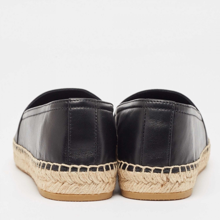 Pre Owned Saint Laurent Black Leather Cassandra Espadrilles Size 38.5