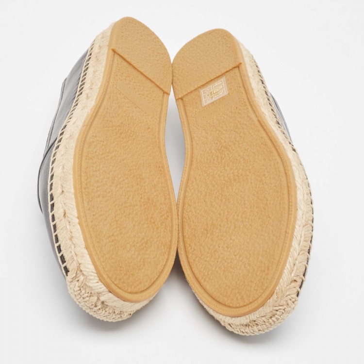Pre Owned Saint Laurent Black Leather Cassandra Espadrilles Size 38.5