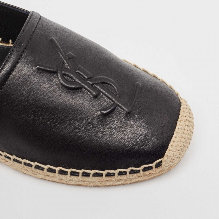 Pre Owned Saint Laurent Black Leather Cassandra Espadrilles Size 38.5