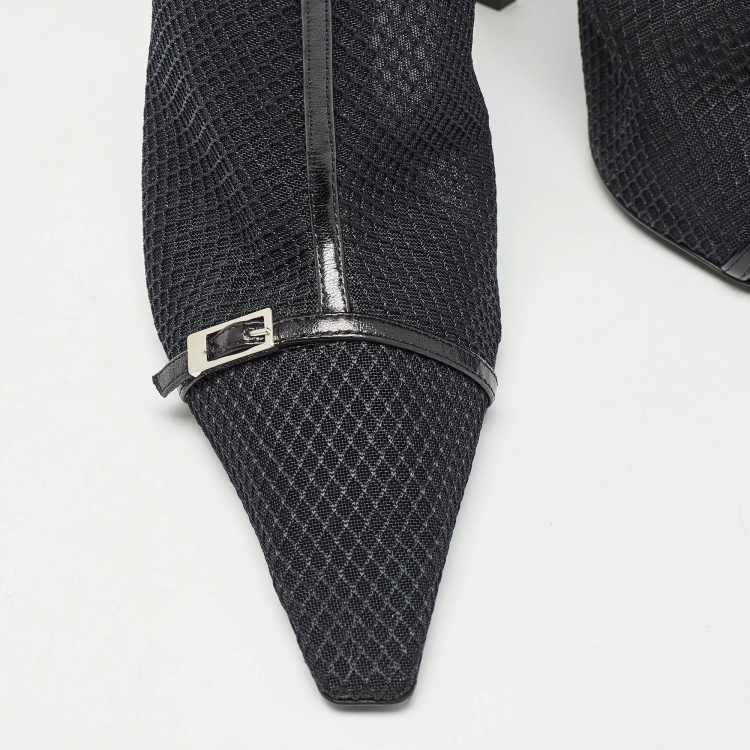 مملوكة مسبقًا Saint Laurent Black Mesh and Leather Knee Length Boots Size 39