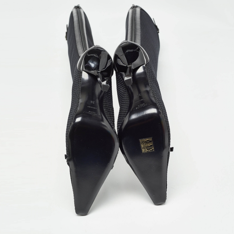 مملوكة مسبقًا Saint Laurent Black Mesh and Leather Knee Length Boots Size 39