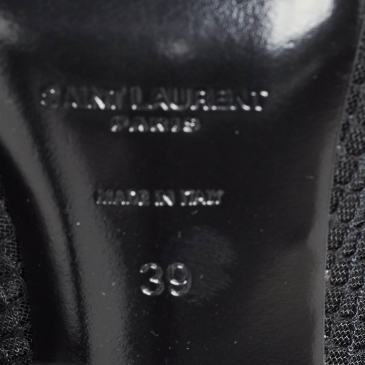 مملوكة مسبقًا Saint Laurent Black Mesh and Leather Knee Length Boots Size 39