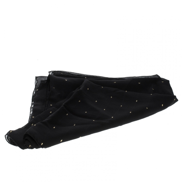 Pre Owned Saint Laurent Paris Black Silk Chiffon Metallic Dot Stole