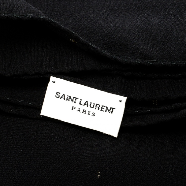 Pre Owned Saint Laurent Paris Black Silk Chiffon Metallic Dot Stole