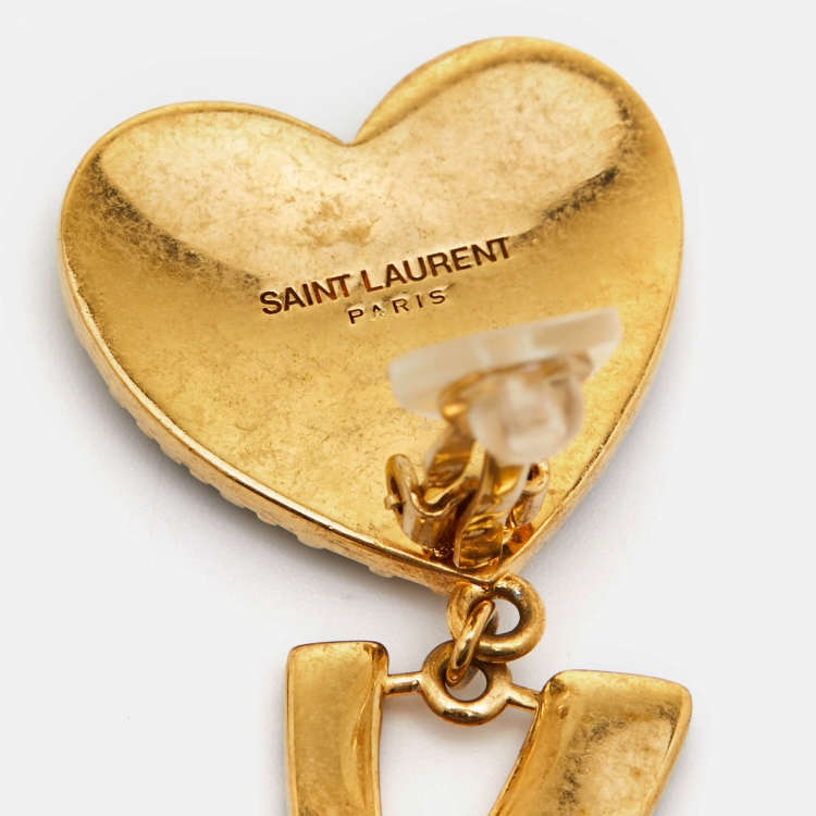 Pre Owned Saint Laurent Paris Crystals Gold Tone Earrings