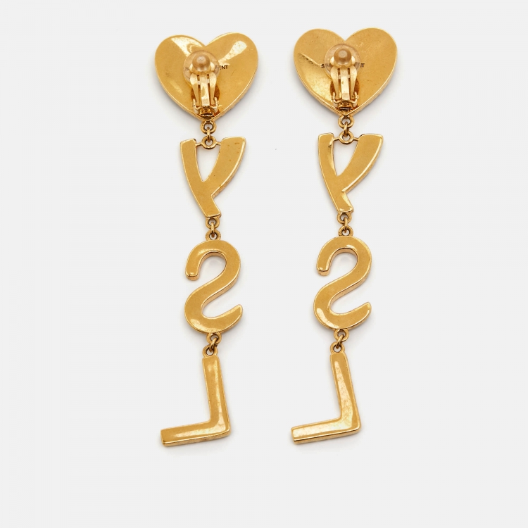 Pre Owned Saint Laurent Paris Crystals Gold Tone Earrings