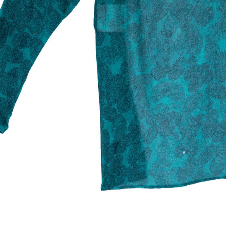 Pre Owned Saint Laurent Paris Green Finger Print Silk Top M