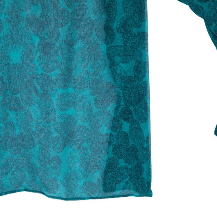 Pre Owned Saint Laurent Paris Green Finger Print Silk Top M