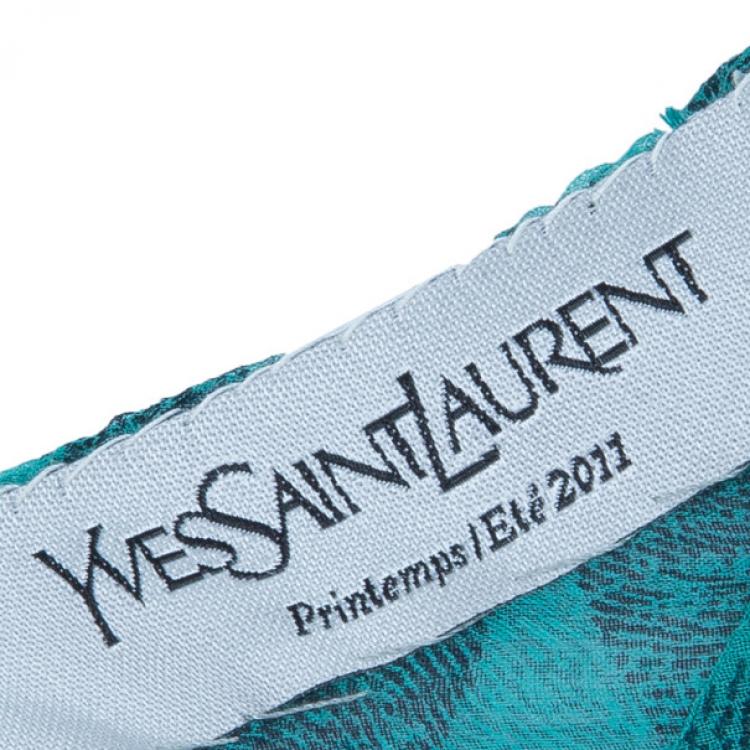 Pre Owned Saint Laurent Paris Green Finger Print Silk Top M