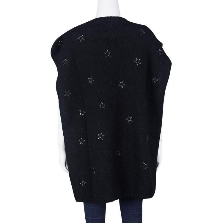 Pre Owned Saint Laurent Paris Black Wool Cashmere Sequined Star Poncho M