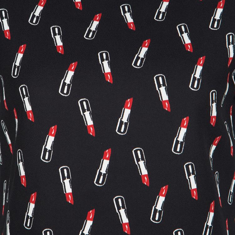 Pre Owned Saint Laurent Paris Black Lipstick Print Cap Sleeve Shift Dress S