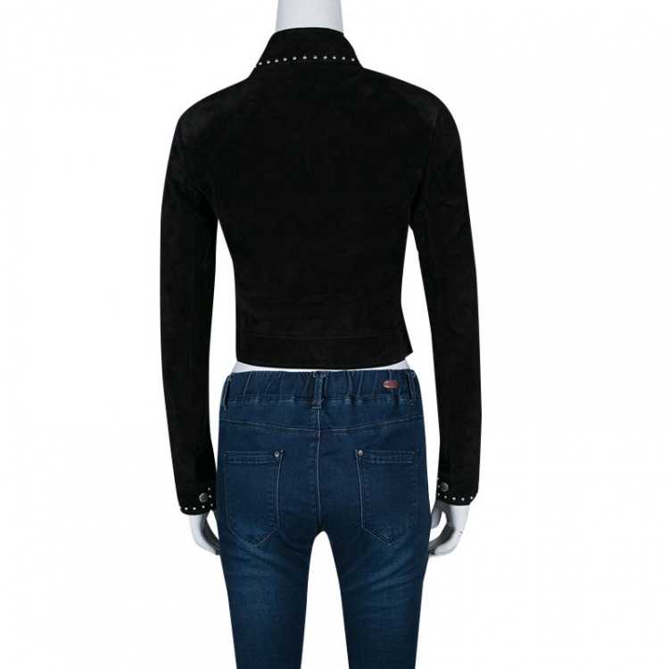 Pre Owned Saint Laurent Black Calf Suede Studded Biker Jacket S