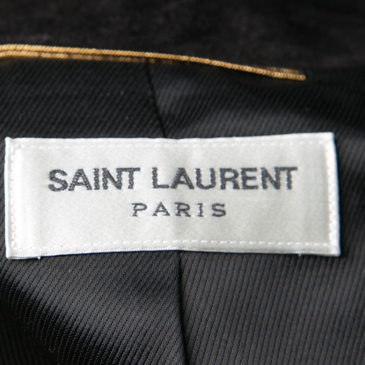 Pre Owned Saint Laurent Black Calf Suede Studded Biker Jacket S