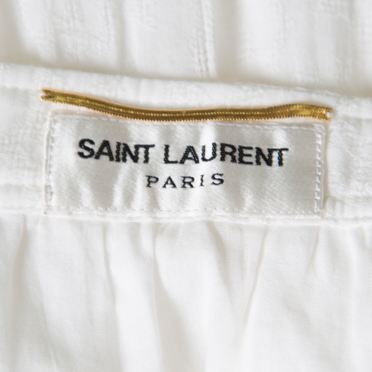 Pre Owned Saint Laurent Paris White Crinkled Cotton Tiered Midi Skirt L