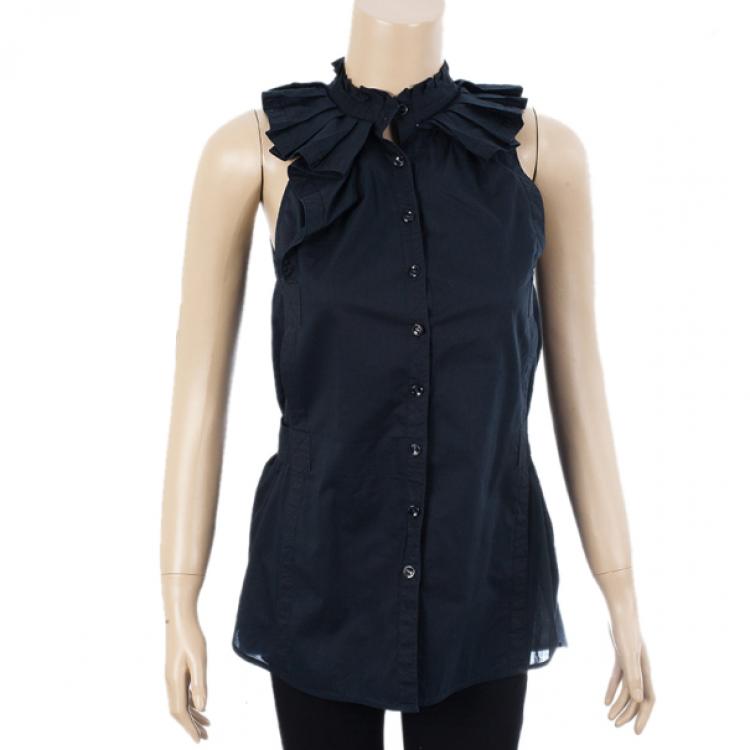 Pre Owned Saint Laurent Layered Collar Blouse S