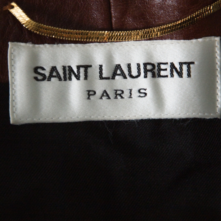 Pre Owned Saint Laurent Paris Brown Leather Ruched Ruffle Detail Mini Skirt S