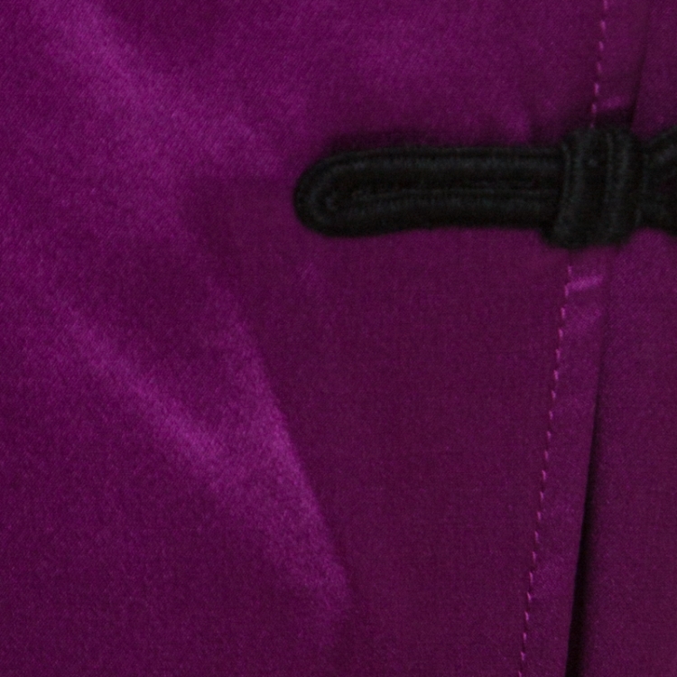 Pre Owned Yves Saint Laurent Purple Silk Mandarin Collar Belted Dress
