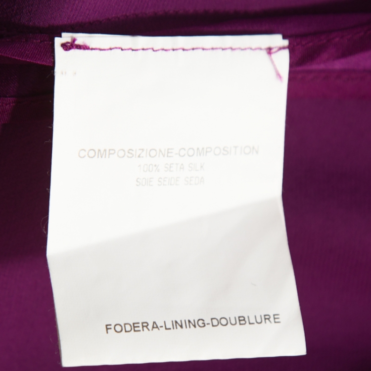 Pre Owned Yves Saint Laurent Purple Silk Mandarin Collar Belted Dress