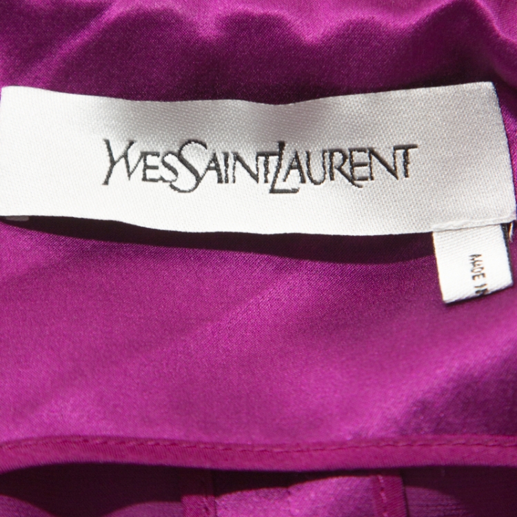 Pre Owned Yves Saint Laurent Purple Silk Mandarin Collar Belted Dress