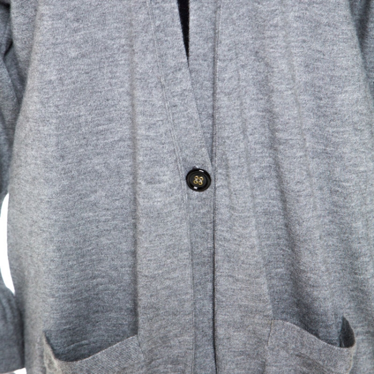 Pre Owned Yves Saint Laurent Grey Cashmere Bishop Sleeve Cardigan L