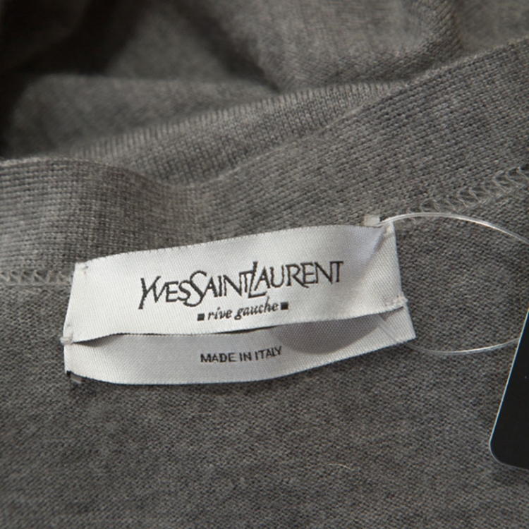 Pre Owned Yves Saint Laurent Grey Cashmere Bishop Sleeve Cardigan L