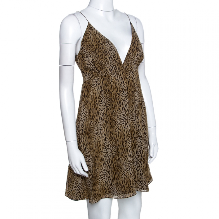 Pre Owned Saint Laurent Paris Silk Animal Print Sleeveless Mini Dress M