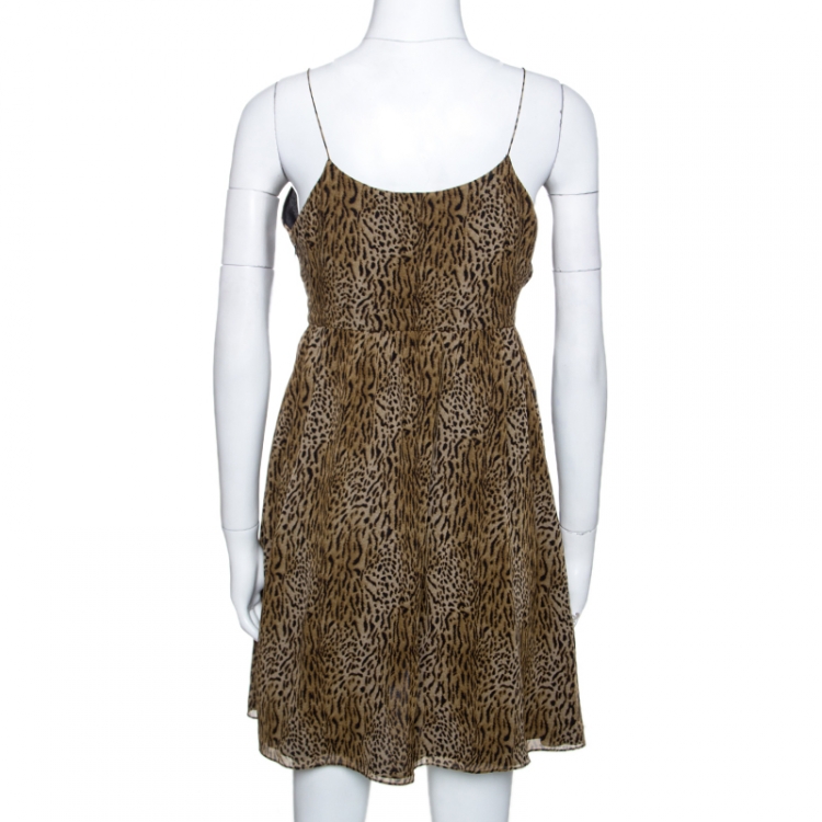Pre Owned Saint Laurent Paris Silk Animal Print Sleeveless Mini Dress M