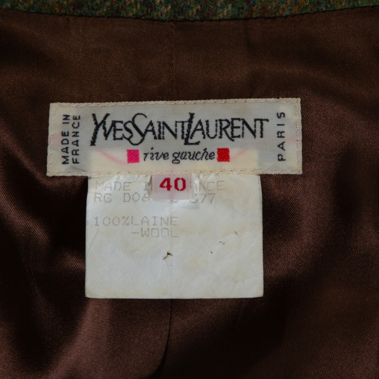 Pre Owned Yves Saint Laurent Rive Gauche Vintage Green Plaid Wool Blazer M