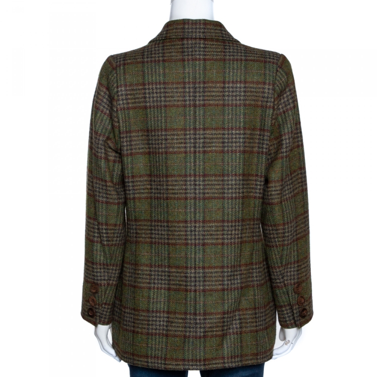 Pre Owned Yves Saint Laurent Rive Gauche Vintage Green Plaid Wool Blazer M