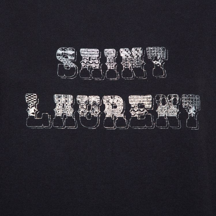 Pre Owned Saint Laurent Paris Black Knit Logo Foil Print Sweatshirt M