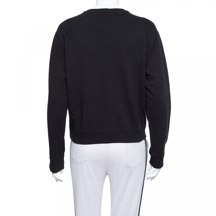 Pre Owned Saint Laurent Paris Black Knit Logo Foil Print Sweatshirt M