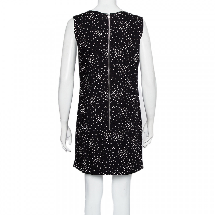 Pre Owned Saint Laurent Paris Black Star Printed Draped Neck Sleeveless Shift Dress M