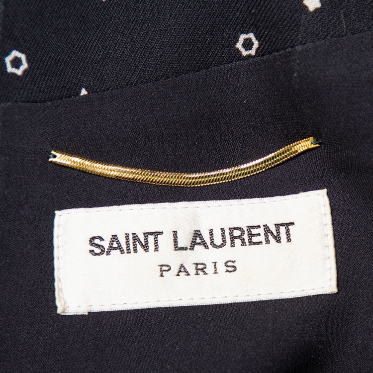 Pre Owned Saint Laurent Paris Black Star Printed Draped Neck Sleeveless Shift Dress M