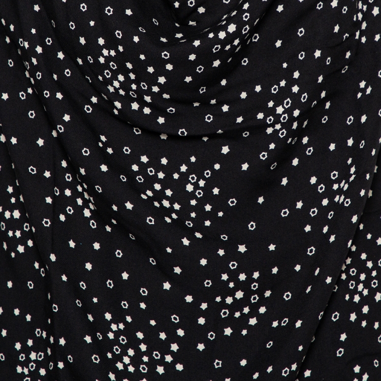 Pre Owned Saint Laurent Paris Black Star Printed Draped Neck Sleeveless Shift Dress M