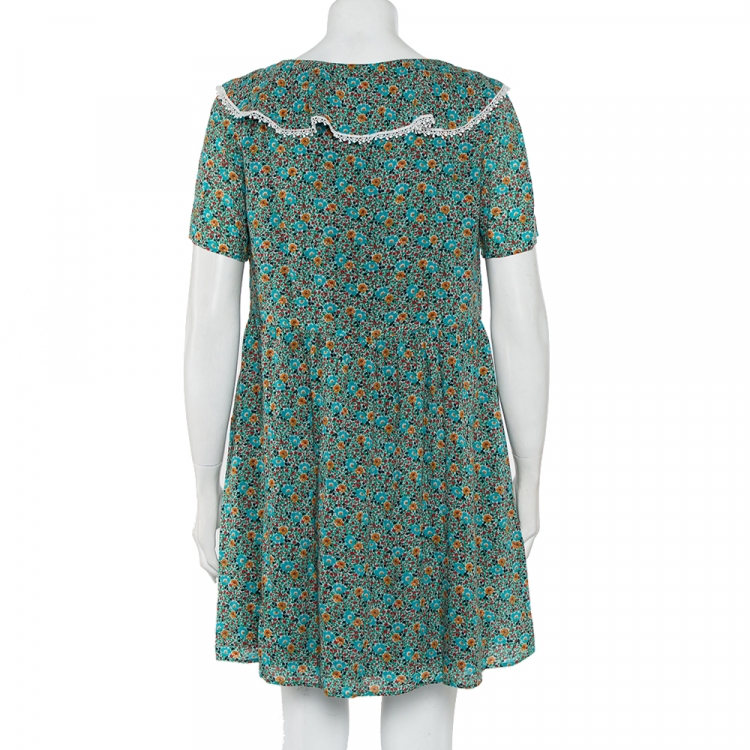 Pre Owned Saint Laurent Paris Green Floral Printed Button Front Mini Dress M