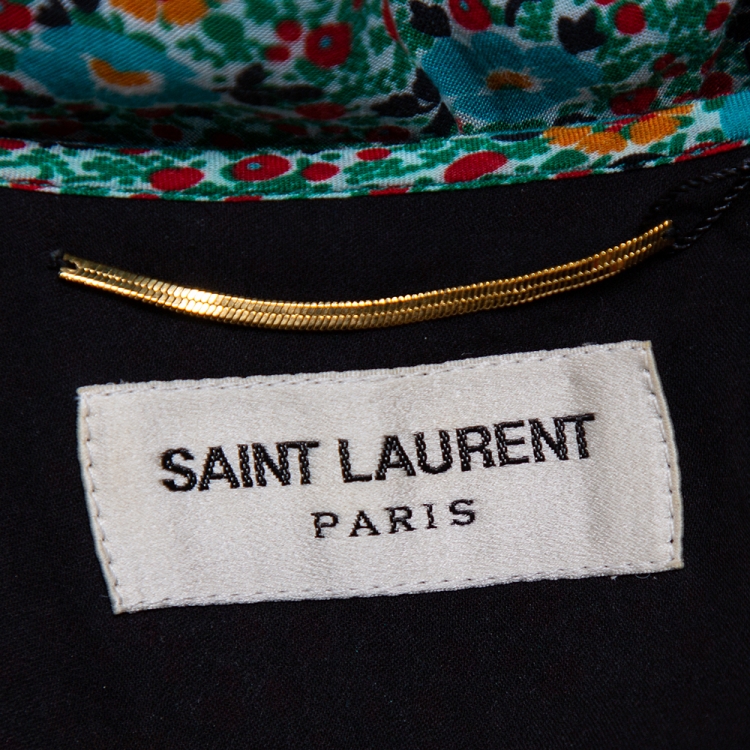 Pre Owned Saint Laurent Paris Green Floral Printed Button Front Mini Dress M