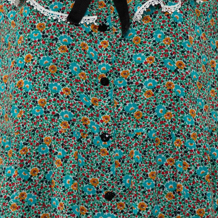 Pre Owned Saint Laurent Paris Green Floral Printed Button Front Mini Dress M