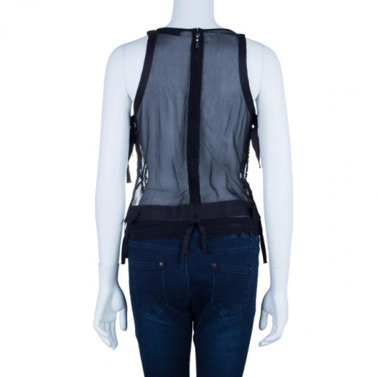 Pre Owned Saint Laurent Paris Soft Tulle Embellished Top M