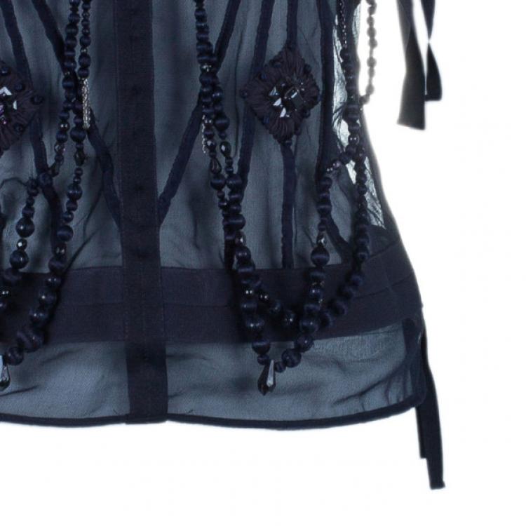 Pre Owned Saint Laurent Paris Soft Tulle Embellished Top M